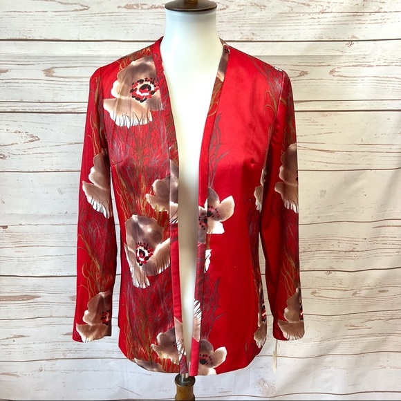Vintage MCM Red Asian Floral Cardigan Jacket - Picture 1 of 6